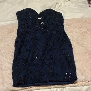 Stacees Homecoming Elegant Navy Strapless Dress
